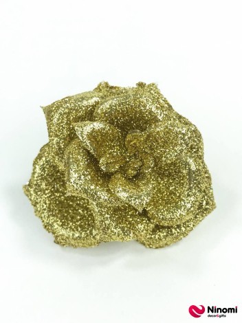 Новогодний цветок «Розочка» с глиттером золото - Фото