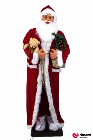 Дед Мороз музыкальный с мешком и игрушкой 180 см - Фото