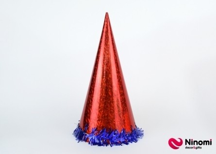 Колпак карнавальный высокий Красный фольга - Фото