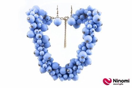 Набір намисто з сережками матовий блакитний - Фото