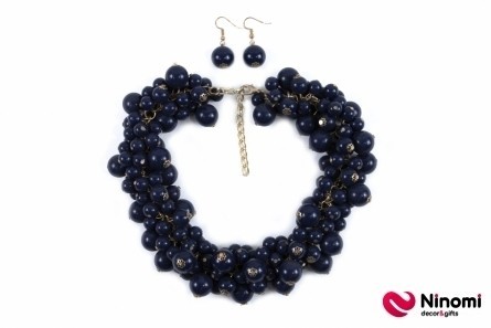 Набыр намисто з сережками глянсовий синій - Фото