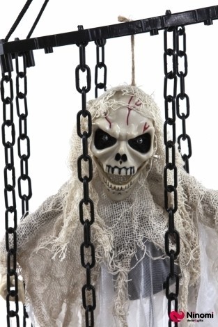 Подвесной анимированный декор "Скелет в клетке" с LED-подсветкой - Фото