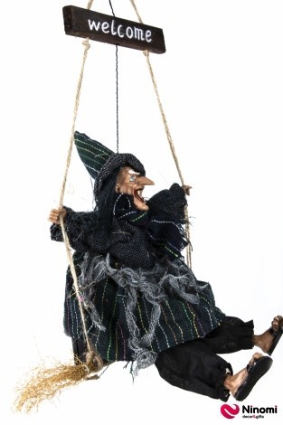 Подвесной декор анимированный "Ведьма на качелях" в черном - Фото