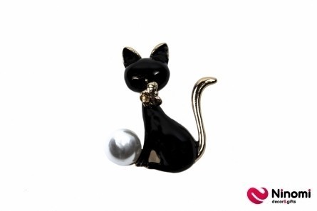 Брошь "Черный кот" - Фото