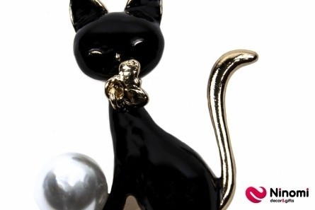 Брошь "Черный кот" - Фото