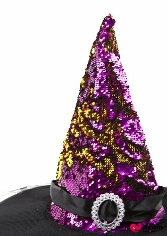 Шляпа ведьмы с золотисто-сиреневыми пайетками - Фото