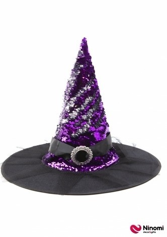 Шляпа ведьмы с серебристо-сиреневыми пайетками - Фото