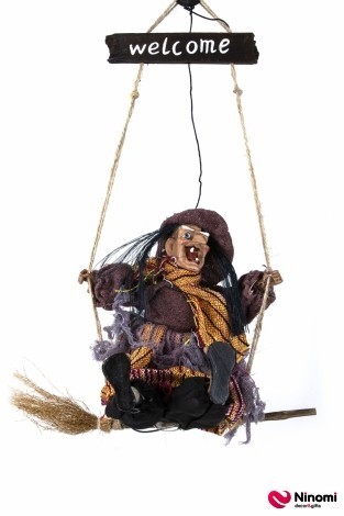 Подвесной декор анимированный "Ведьма на качелях" в коричневом - Фото