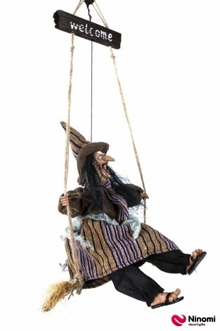 Подвесной декор анимированный "Ведьма на качелях" в пестром - Фото
