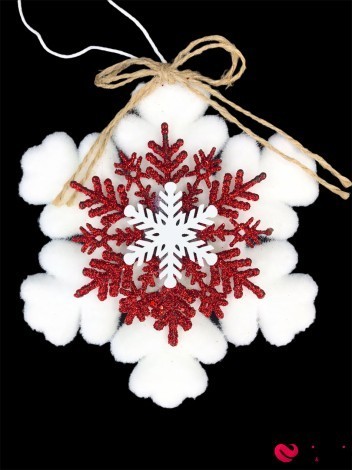 Новогодний декор "Снежинка" с красной серединкой - Фото