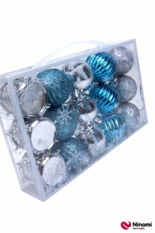 Елочная игрушка "Набор шаров" серебристо-голубой - Фото