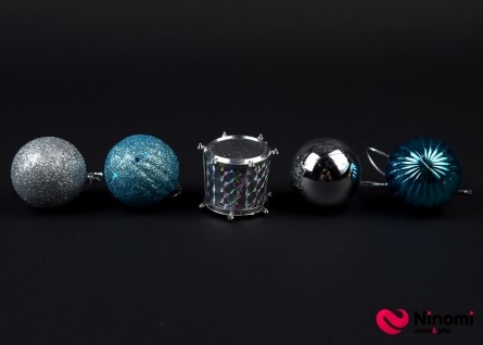 Елочная игрушка "Набор шаров" серебристо-голубой - Фото