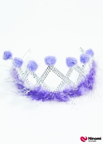 Корона "Пух с помпонами" фиолетовая - Фото