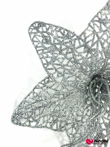 Декор "Цветок ажурный" с глиттером серебро - Фото