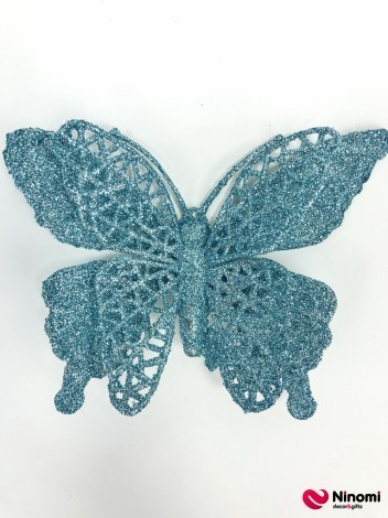 Декор "Бабочка" малая с глиттером голубая - Фото