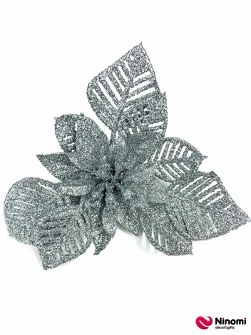 Новогодний декор "Цветок" с глиттером серебро - Фото