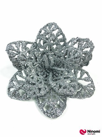Новогодний декор "Цветок ажурный" с глиттером серебро - Фото