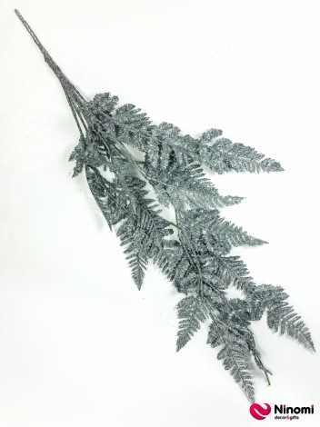 Новогодний декор "Ветка папоротника" с глиттером серебро - Фото