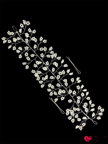 Тика "Веточка цветов из жемчуга" широкая - Фото