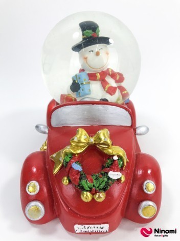 Декор музыкальный "Шарик со снегом на машине" с подсветкой - Фото