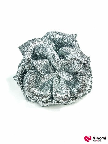 Новогодний цветок «Розочка» с глиттером серебро - Фото
