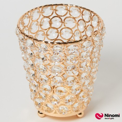 Подсвечник металлический с кристаллами "Basket" L золотистый - Фото