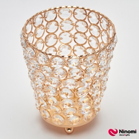 Подсвечник металлический с кристаллами "Basket" M золотистый - Фото