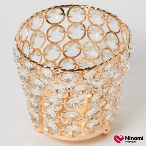 Подсвечник металлический с кристаллами "Basket" S золотистый - Фото