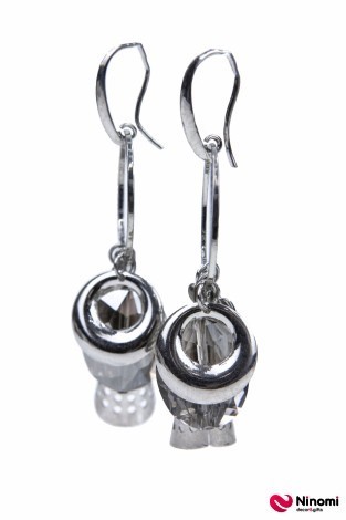 Серьги свисающие "Silver collection" с дымчатыми кристаллами - Фото