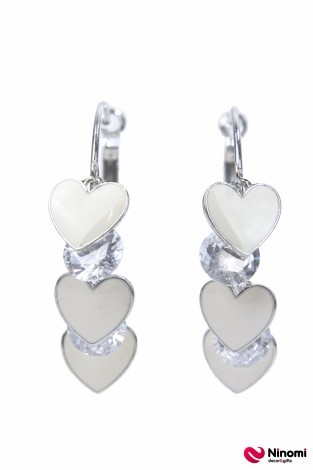 Сережки "Silver collection" з білими серцями - Фото