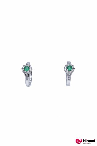 Серьги-колечки "XUPING" с зеленым кристаллом в серебристой оправе - Фото