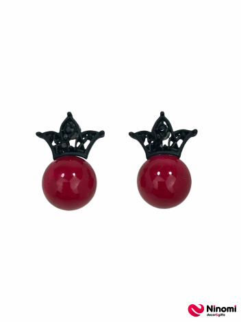 Сережки "Cherry"  з коронюю червоні - Фото