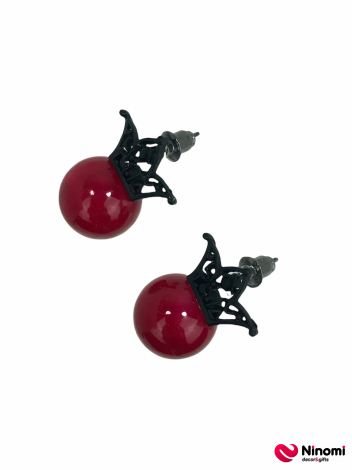 Сережки "Cherry"  з коронюю червоні - Фото
