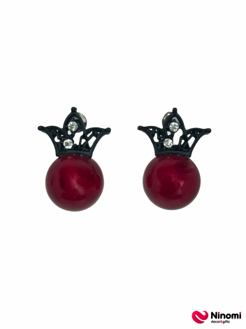 Сережки "Cherry" з короною червоні - Фото