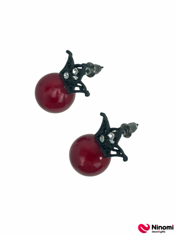 Серьги "Cherry"  с короной красные - Фото