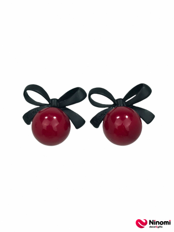 Серьги "Cherry"  с бантом красные - Фото