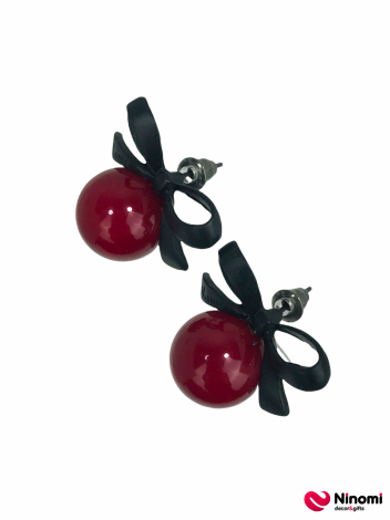 Серьги "Cherry"  с бантом красные - Фото