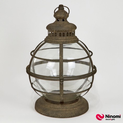 Фонарь круглый, стеклянный с металлической оправой "Round lamp" - Фото