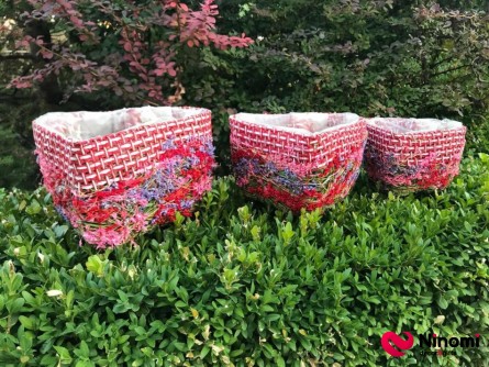 Набор кашпо с сухоцветами в форме сердца розово-красный - Фото