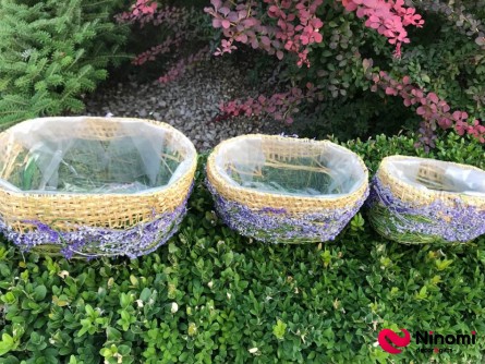 Набор кашпо с сухоцветами овальный "Лаванда" - Фото