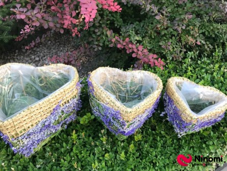 Набор Кашпо в форме сердца "Forest" лиловый с мешковиной - Фото