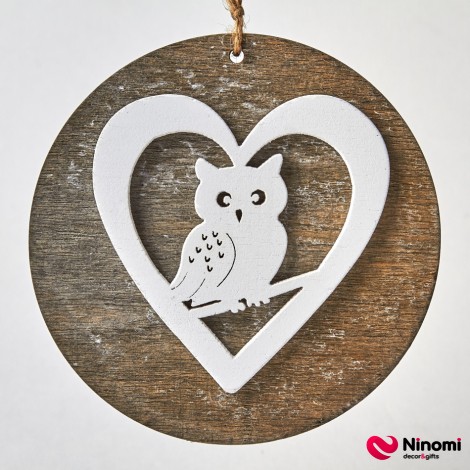 Деревянная подвеска "Owl love" - Фото