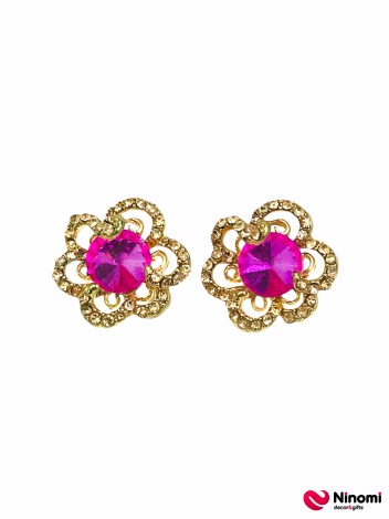Сережки-гвоздики "Квіти" з рожевими кристалами - Фото