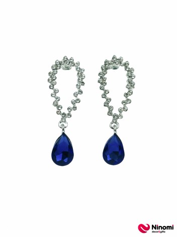 Сережки "Фіанітова крапля" з синім кристалом - Фото