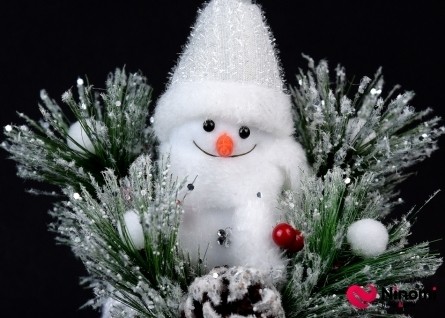 Новогодний декор "Снеговик в зимнем лесу" - Фото
