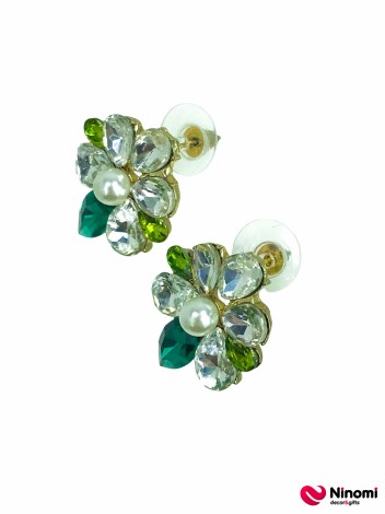 Сережки-гвоздики "Діамантова ромашка" зелені - Фото