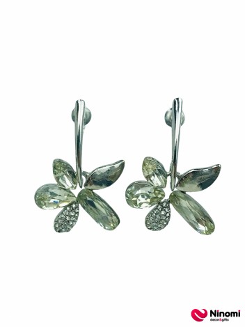 Сережки-гвоздики звисаючі "Абстрактна квітка" з кристалами - Фото