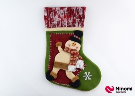 Новогодний носок для подарков "Снеговик со снежинкой" - Фото