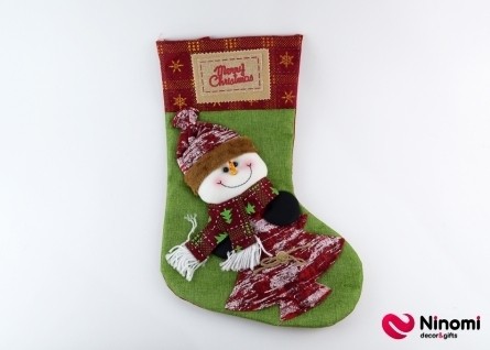 Новогодний носок для подарков "Снеговик с елкой" - Фото