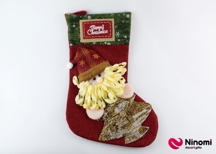 Новогодний носок для подарков "Санта с елкой" - Фото